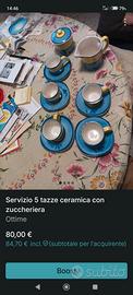 Servizio 5 tazze caffé con piattini e zuccherieta