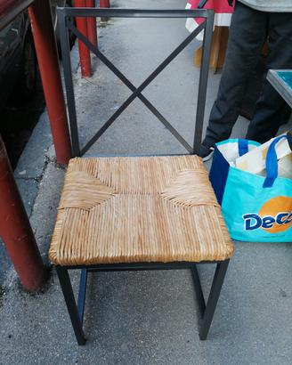 4 sedie ferro con sedile paglia 