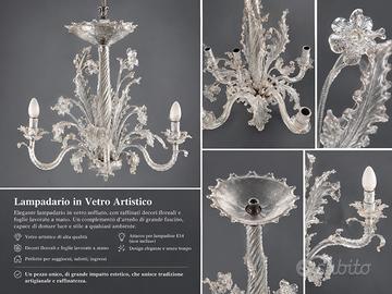 Lampadario in vetro artistico, stile veneziano