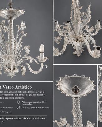 Lampadario in vetro artistico, stile veneziano