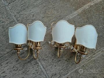coppia Applique in ottone dorato con Paralumi in s