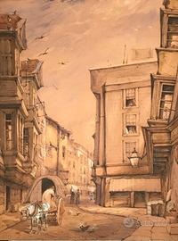 Quadro stampa acquerellata antica