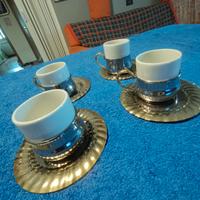  Set 4 tazzine caffè vintage con piattini dorati 
