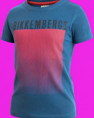 T-shirt bambino Bikkembergs blu stampa rossa