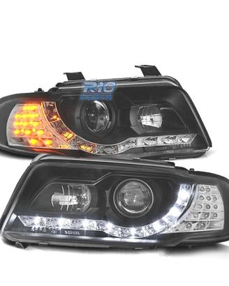 FARI AUDI A4 B5 99-01 LUCE DIURNA A LED FONDO NERO