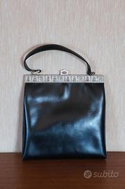 Borsetta Vintage in pelle nera anni Cinquanta