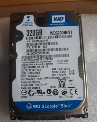 Hard disk da 320 Gb W.D. Blue 2,5" SATA III 2.5"