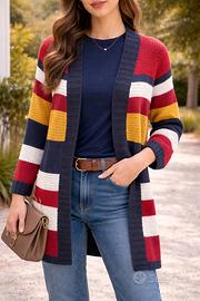 Cardigan rosso blu e senape Marina Rinaldi L