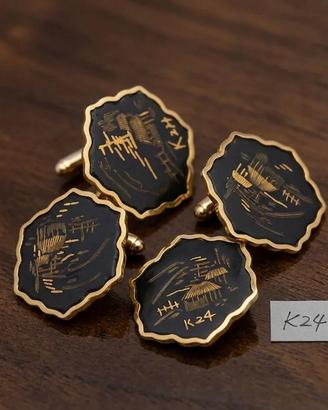 Gemelli in Oro K24 e Damaschinatura Giapponese