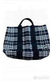 Borsa tote Burberry London tartan blu navy
