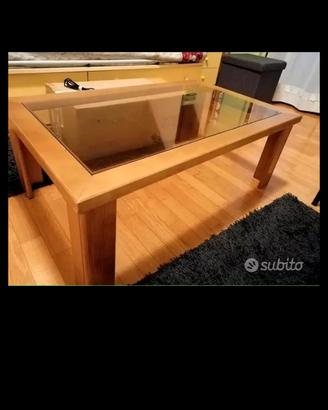 Tavolino basso da salotto legno e vetro 