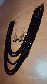 set collana e orecchini perle nere fatto a mano 