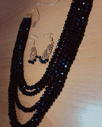 set collana e orecchini perle nere fatto a mano 