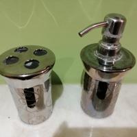 Set bagno ceramica argentata sapone spazzolini 