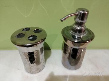 Set bagno ceramica argentata sapone spazzolini 