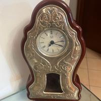 OROLOGIO DA TAVOLO DECOR. - LEGNO MOGANO + ARGENTO