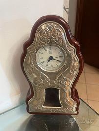 OROLOGIO DA TAVOLO DECOR. - LEGNO MOGANO + ARGENTO