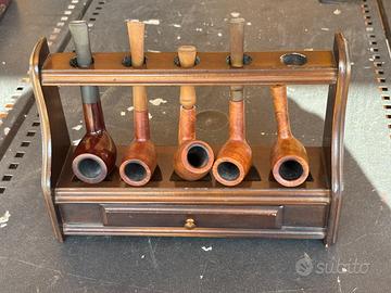 Set vintage 5 pipe in legno da fumo + portapipe