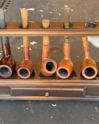 Set vintage 5 pipe in legno da fumo + portapipe