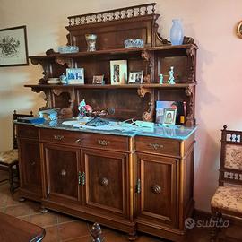 Credenza con piattaia antica 206 x 70 x h 225 cm,