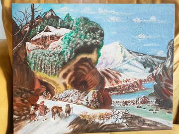 Quadro pittura su tela paesaggio invernale
