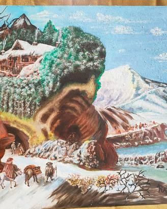 Quadro pittura su tela paesaggio invernale