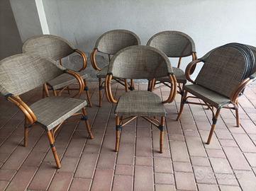 6 sedie da giardino in metallo + 4 sedute di ricam
