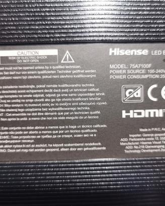 ricambi Tv Hisense Modello 75A7100F 