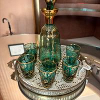 SET DA LIQUORE VINTAGE CRISTALLO VERDE E ORO ZECCH