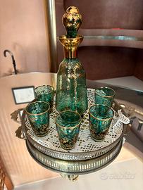 SET DA LIQUORE VINTAGE CRISTALLO VERDE E ORO ZECCH