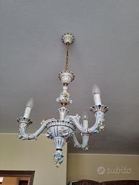 Lampadario + lampada in porcellana Capodimonte