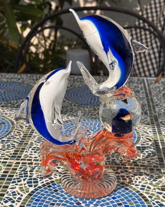 Murano: Coppia di Maxi Delfini e Pesci in Bolla