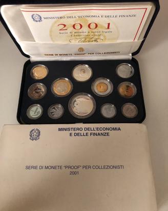 Italia divisionale monete 2001 proof con ag