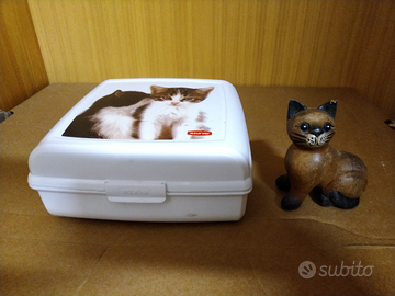 Contenitore con immagine gattini + gatto in legno