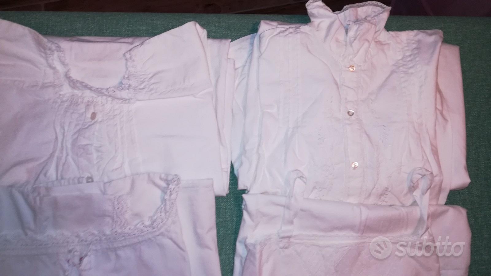 Camicia Da Notte Donna In Cotone A Maniche Lunghe – Stile Vintage Con Pizzo Bianco Taglia M