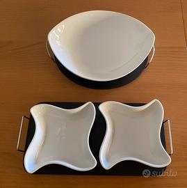 Set 3 Vassoi da antipasto in ceramica e legno nero