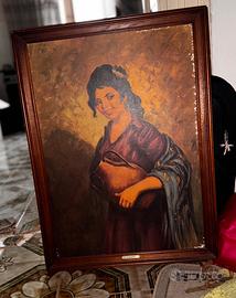Quadro olio su legno donna