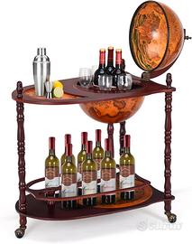 Mobile bar mappamondo con ruote – stile vintage