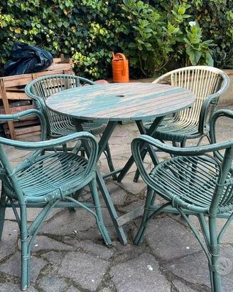 Set bambù vintage tavolo e sedie verde shabby