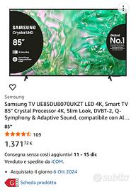 Samsung TV UE85DU8070UXZT LED 4K, Smart TV 85 poll