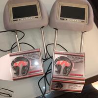 testiera con monitor DVD e cuffie più telecomando 