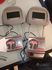 testiera con monitor DVD e cuffie più telecomando 