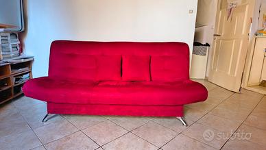Divano letto rosso clic/clac con vano contenitore