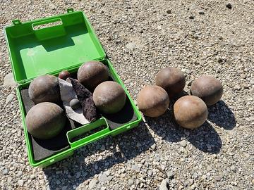 2 Set bocce vintage + custodia (petanque/bocce)