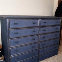 Grande cassettiera doppia in legno e rattan/vimini