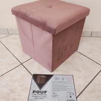 Pouf contenitore salvaspazio in velluto rosa