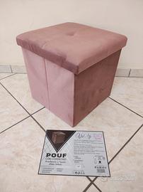 Pouf contenitore salvaspazio in velluto rosa