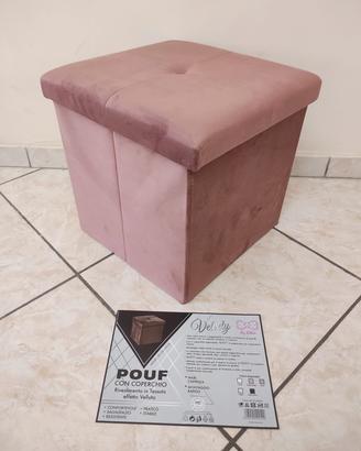 Pouf contenitore salvaspazio in velluto rosa