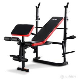 Panca piana pieghevole con sbarra e pesi