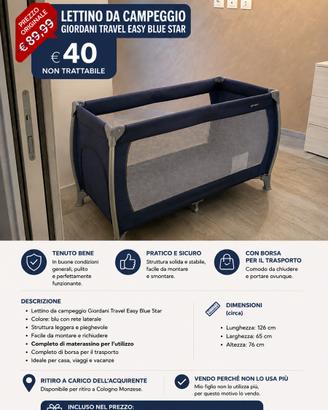Lettino Giordani Travel Easy Blue